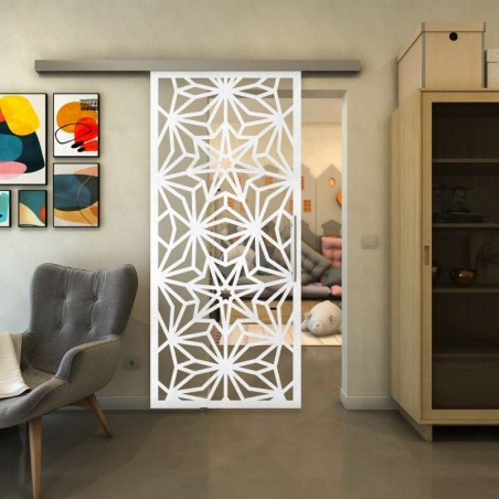 Glasschiebetür SLIM-LINE - Fineprint Model 178 Weiss auf Klarglas