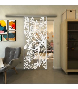 Glasschiebetür SLIM-LINE - Fineprint Model 184 Weiss auf Klarglas
