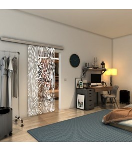 Glasschiebetür SLIM-LINE - Fineprint Model 017 Weiss auf Klarglas