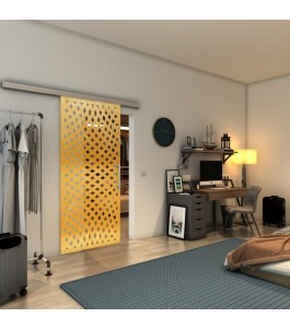 Glasschiebetür SLIM-LINE - Fineprint Model 068 Gold auf Klarglas