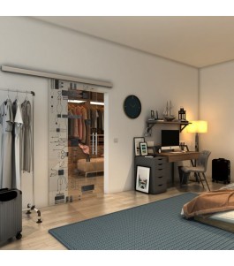 Glasschiebetür SLIM-LINE - Fineprint Model 092 Schwarz auf Klarglas