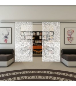 Glasschiebetür SLIM-LINE - Fineprint Model 015 Weiss auf Klarglas