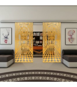 Glasschiebetür SLIM-LINE - Fineprint Model 181 Gold auf Klarglas