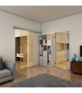 Glasschiebetür SLIM-LINE - Fineprint Model 008 Gold auf Klarglas