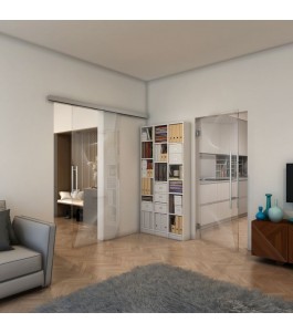 Glasschiebetür SLIM-LINE - Fineprint Model 009 Weiss auf Klarglas