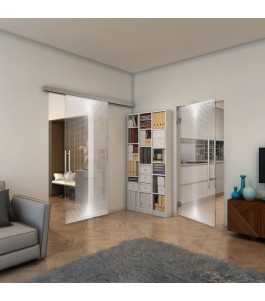 Glasschiebetür SLIM-LINE - Fineprint Model 024 Weiss auf Klarglas
