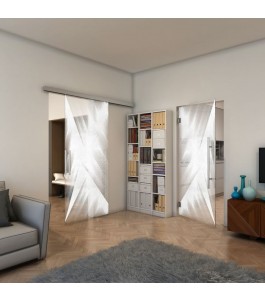 Glasschiebetür SLIM-LINE - Fineprint Model 026 Weiss auf Klarglas