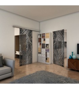 Glasschiebetür SLIM-LINE - Fineprint Model 074 Schwarz auf Klarglas