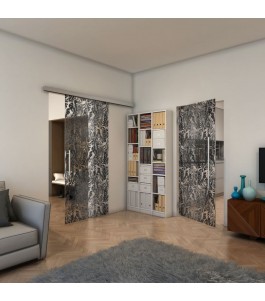 Glasschiebetür SLIM-LINE - Fineprint Model 091 Schwarz auf Klarglas