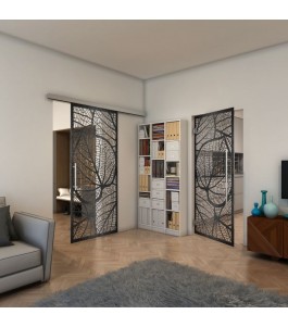 Glasschiebetür SLIM-LINE - Fineprint Model 107 Schwarz auf Klarglas