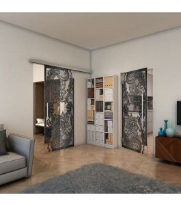 Glasschiebetür SLIM-LINE - Fineprint Model 108 Schwarz auf Klarglas