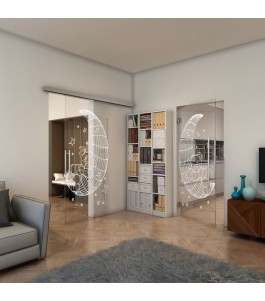 Glasschiebetür SLIM-LINE - Fineprint Model 113 Weiss auf Klarglas