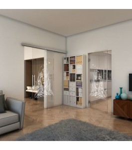 Glasschiebetür SLIM-LINE - Fineprint Model 119 Weiss auf Klarglas