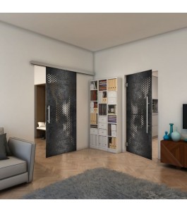 Glasschiebetür SLIM-LINE - Fineprint Model 120 Schwarz auf Klarglas