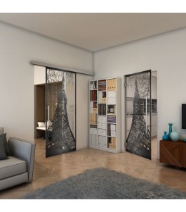 Glasschiebetür SLIM-LINE - Fineprint Model 132 Schwarz auf Klarglas