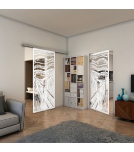 Glasschiebetür SLIM-LINE - Fineprint Model 133 Weiss auf Klarglas