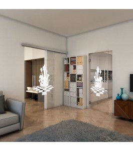 Glasschiebetür SLIM-LINE - Fineprint Model 136 Weiss auf Klarglas