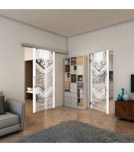 Glasschiebetür SLIM-LINE - Fineprint Model 156 Weiss auf Klarglas