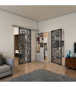 Glasschiebetür SLIM-LINE - Fineprint Model 165 Schwarz auf Klarglas