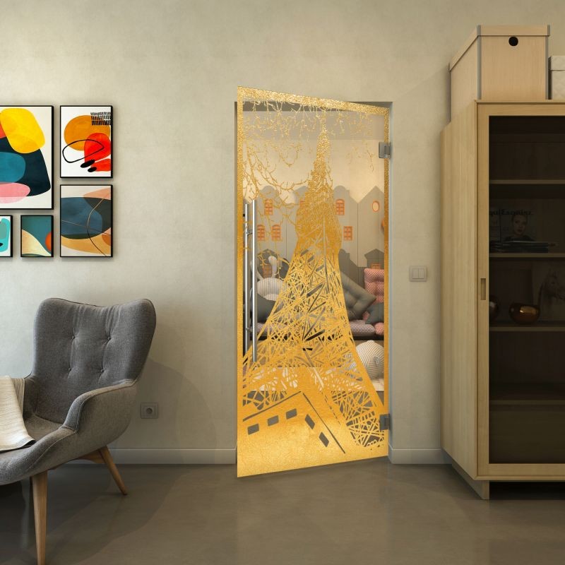Pendeltür - Fineprint Modell 132 Gold auf Klarglas Pendeltür - Fineprint Modell 132 Gold auf Klarglas