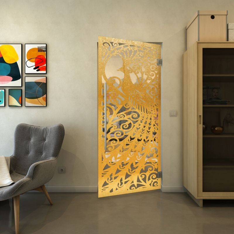 Pendeltür - Fineprint Modell 172 Gold auf Klarglas Pendeltür - Fineprint Modell 172 Gold auf Klarglas
