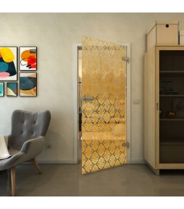 Ganzglastür - Fineprint Model 001 Gold auf Klarglas