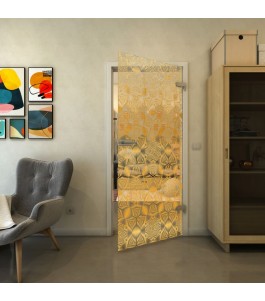 Ganzglastür - Fineprint Model 005 Gold auf Klarglas