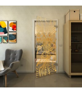 Ganzglastür - Fineprint Model 012 Gold auf Klarglas