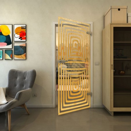 Ganzglastür - Fineprint Model 014 Gold auf Klarglas