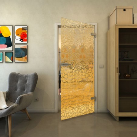 Ganzglastür - Fineprint Model 015 Gold auf Klarglas