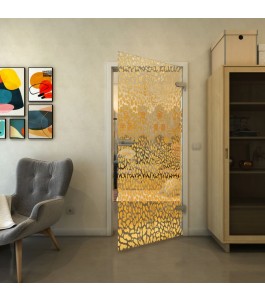 Ganzglastür - Fineprint Model 016 Gold auf Klarglas