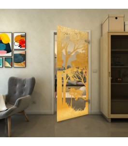 Ganzglastür - Fineprint Model 110 Gold auf Klarglas