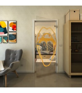 Ganzglastür - Fineprint Model 111 Gold auf Klarglas