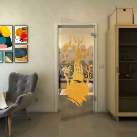 Ganzglastür - Fineprint Model 114 Gold auf Klarglas