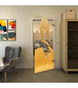 Ganzglastür - Fineprint Model 124 Gold auf Klarglas