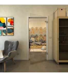 Ganzglastür - Fineprint Model 128 Gold auf Klarglas