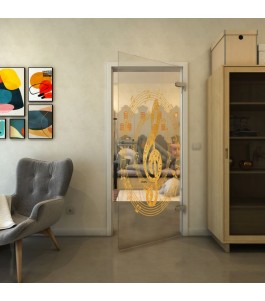 Ganzglastür - Fineprint Model 134 Gold auf Klarglas