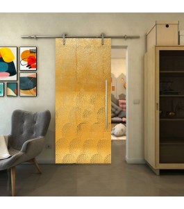 Glasschiebetür PIPE-LINE - Fineprint Model 029 Gold auf Klarglas