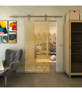 Glasschiebetür PIPE-LINE - Fineprint Model 036 Gold auf Klarglas