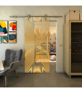 Glasschiebetür PIPE-LINE - Fineprint Model 037 Gold auf Klarglas