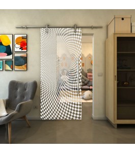Glasschiebetür PIPE-LINE - Fineprint Model 075 Weiss auf Klarglas
