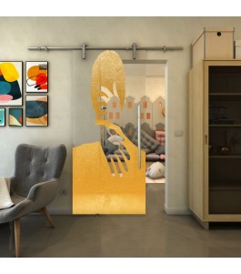 Glasschiebetür PIPE-LINE - Fineprint Model 124 Gold auf Klarglas