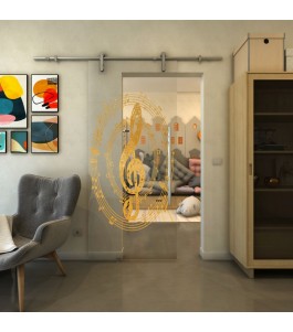 Glasschiebetür PIPE-LINE - Fineprint Model 134 Gold auf Klarglas