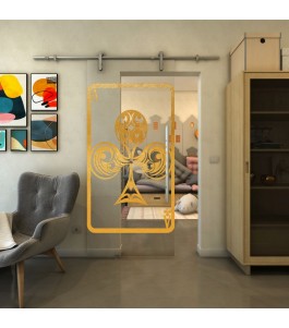 Glasschiebetür PIPE-LINE - Fineprint Model 135 Gold auf Klarglas