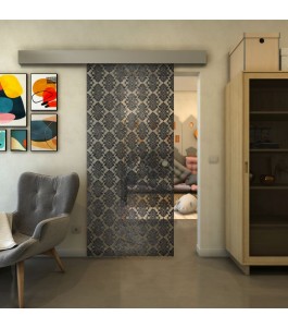Glasschiebetür ECO-LINE - Fineprint Modell 001 Schwarz auf Klarglas