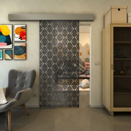Glasschiebetür ECO-LINE - Fineprint Modell 001 Schwarz auf Klarglas
