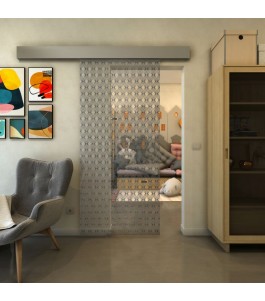 Glasschiebetür ECO-LINE - Fineprint Model 002 Schwarz auf Klarglas