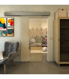 Glasschiebetür ECO-LINE - Fineprint Model 002 Gold auf Klarglas