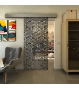 Glasschiebetür ECO-LINE - Fineprint Model 005 Schwarz auf Klarglas