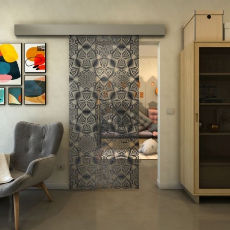 Glasschiebetür ECO-LINE - Fineprint Model 005 Schwarz auf Klarglas